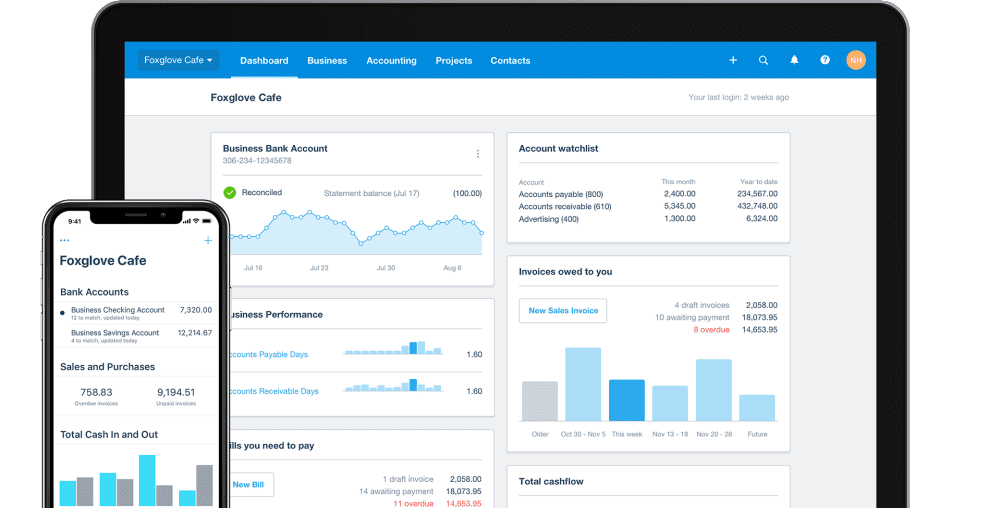 Xero control panel on laptop and mobile screens